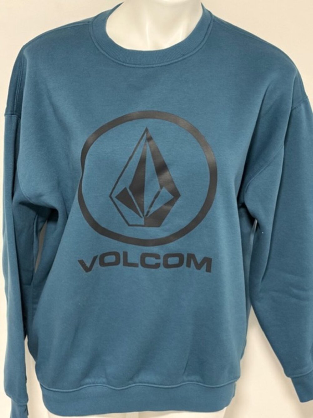 VOLCOM UNISEX TEAL BLUE SWEATSHIRT BLACK LOGO SIZE SMALL